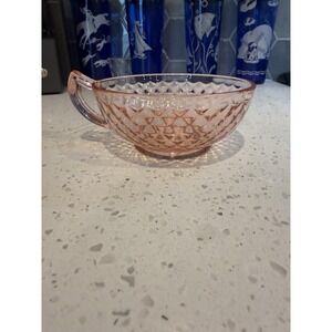 Imperial Diamond Quilted Pink 5 1/2" Handled Cereal Nappy Bowl Depression Glass